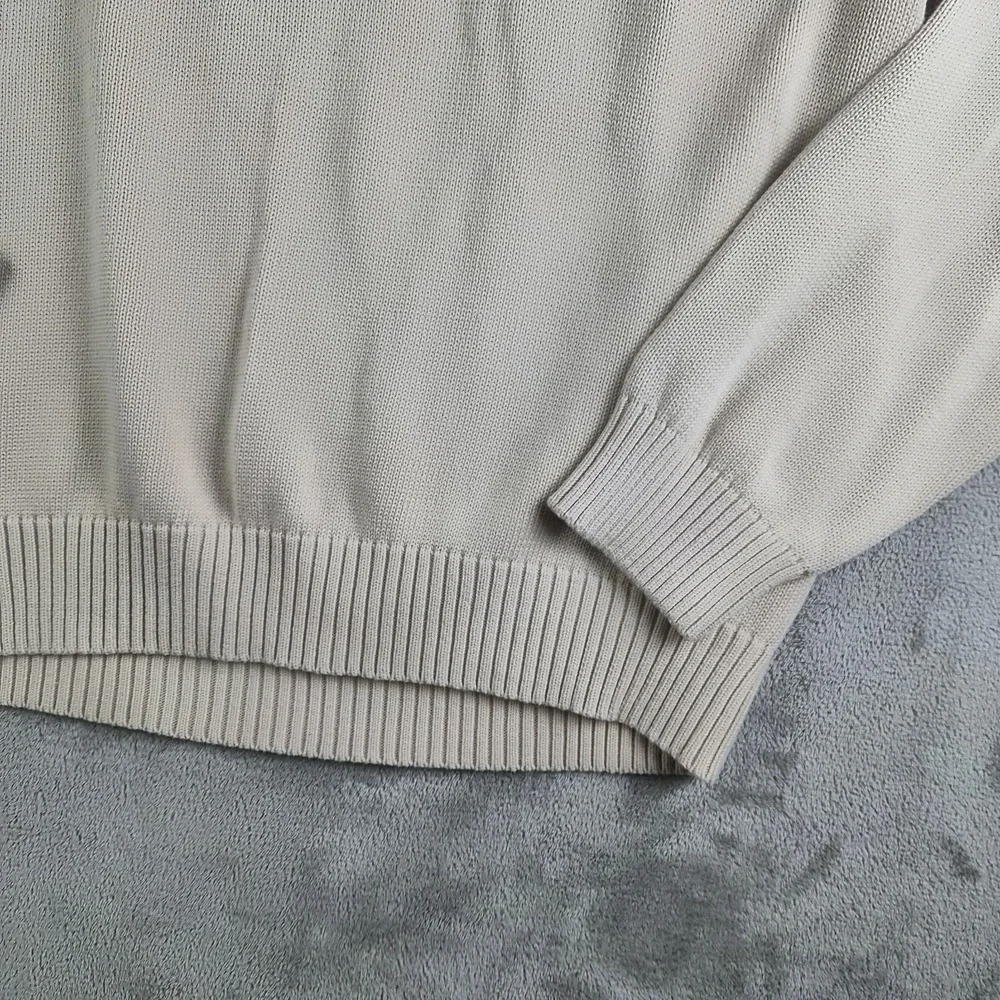 Izod Sweater Mens XXL Beige Knit 100% Cotton 1/4 Button Mock Neck Pullover